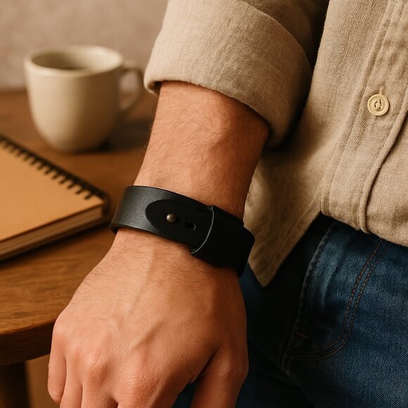 Leather‎ Men's Unisex Cognac Retro Cuff Bracelet Wristband Western Minimalist - Picture 1 of 6